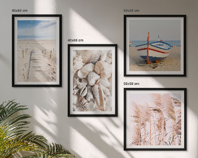 Mur de tableaux Plage bateau coquillages herbe bohème