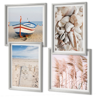 Mur de tableaux Plage bateau coquillages herbe bohème