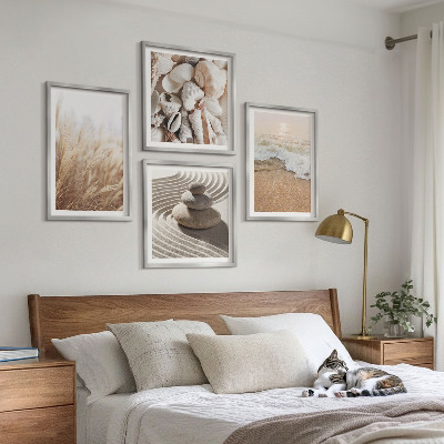 Ensemble de 4 tableaux Motifs de plage, coquillages, vagues