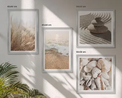 Ensemble de 4 tableaux motifs de plage, coquillages et vagues