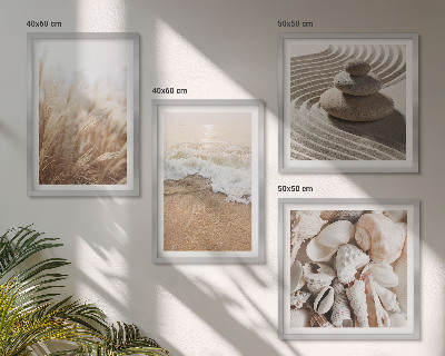 Ensemble de 4 tableaux Motifs de plage, coquillages, vagues