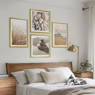 Ensemble de 4 tableaux motifs de plage, coquillages et vagues