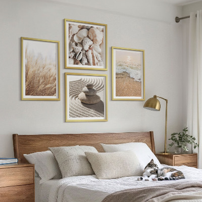 Ensemble de 4 tableaux Motifs de plage, coquillages, vagues