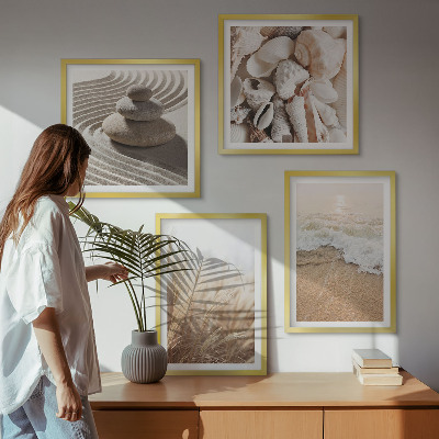 Ensemble de 4 tableaux Motifs de plage, coquillages, vagues