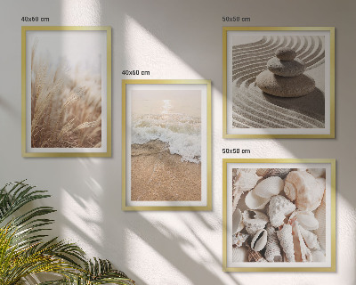 Ensemble de 4 tableaux Motifs de plage, coquillages, vagues