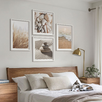Ensemble de 4 tableaux Motifs de plage, coquillages, vagues