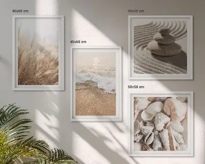 Ensemble de 4 tableaux motifs de plage, coquillages et vagues