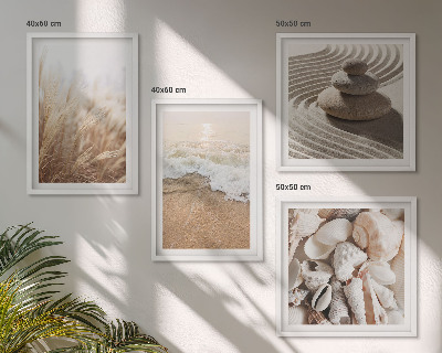 Ensemble de 4 tableaux Motifs de plage, coquillages, vagues