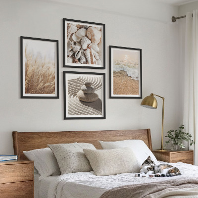 Ensemble de 4 tableaux Motifs de plage, coquillages, vagues