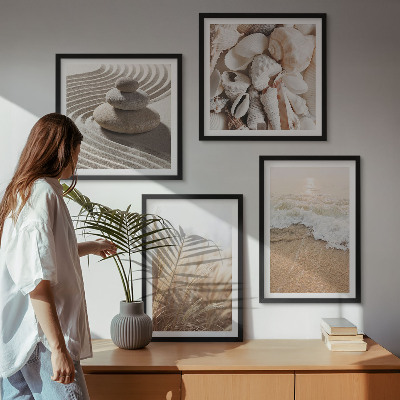 Ensemble de 4 tableaux Motifs de plage, coquillages, vagues