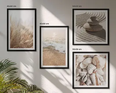 Ensemble de 4 tableaux motifs de plage, coquillages et vagues