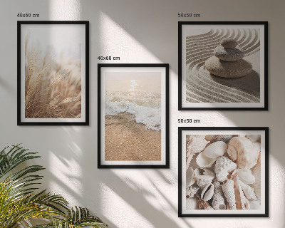 Ensemble de 4 tableaux Motifs de plage, coquillages, vagues
