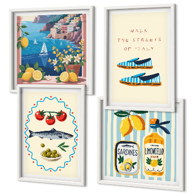Ensemble de 4 tableaux Saveurs italiennes images colorées