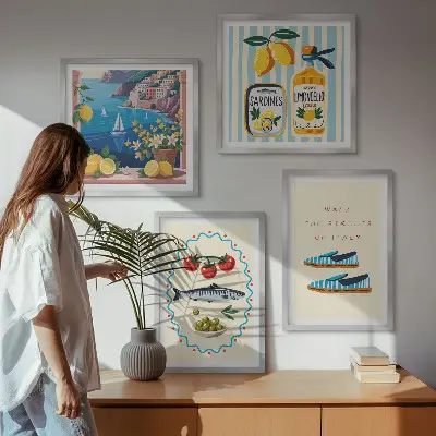 Ensemble de 4 tableaux images colorées sur le thème des saveurs italiennes