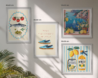 Ensemble de 4 tableaux Saveurs italiennes images colorées