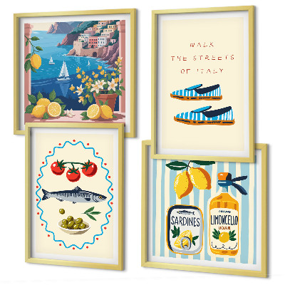 Ensemble de 4 tableaux Saveurs italiennes images colorées