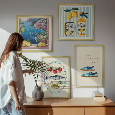 Ensemble de 4 tableaux images colorées sur le thème des saveurs italiennes