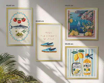 Ensemble de 4 tableaux images colorées sur le thème des saveurs italiennes