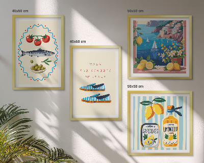 Ensemble de 4 tableaux Saveurs italiennes images colorées