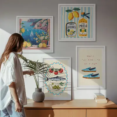 Ensemble de 4 tableaux images colorées sur le thème des saveurs italiennes