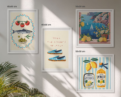 Ensemble de 4 tableaux Saveurs italiennes images colorées