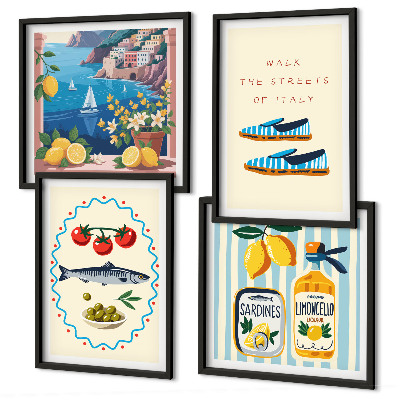 Ensemble de 4 tableaux Saveurs italiennes images colorées