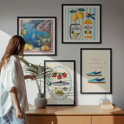 Ensemble de 4 tableaux images colorées sur le thème des saveurs italiennes