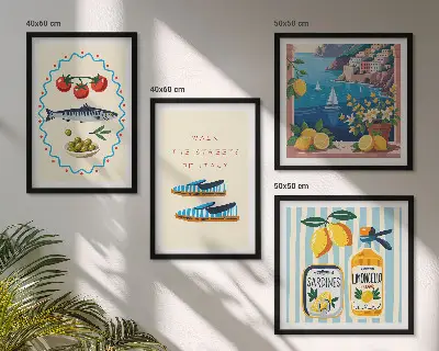 Ensemble de 4 tableaux images colorées sur le thème des saveurs italiennes