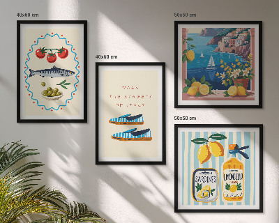 Ensemble de 4 tableaux Saveurs italiennes images colorées