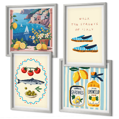 Ensemble de 4 tableaux Saveurs italiennes images colorées