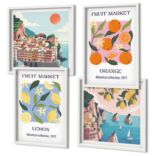 Ensemble de 4 tableaux Affiches de fruits citrons oranges