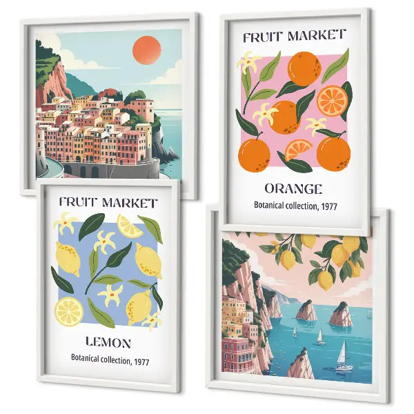 Ensemble de 4 affiches fruits citrons et oranges lot de 4 tableaux décoratifs