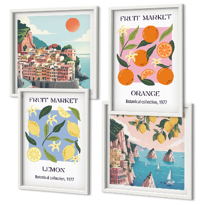 Ensemble de 4 tableaux Affiches de fruits citrons oranges