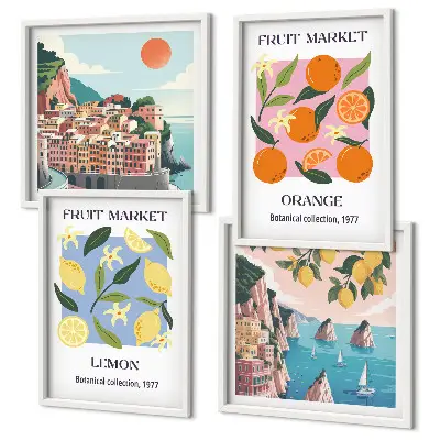 Ensemble de 4 affiches fruits citrons et oranges lot de 4 tableaux décoratifs