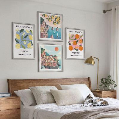 Ensemble de 4 tableaux Affiches de fruits citrons oranges