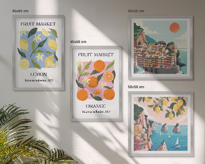 Ensemble de 4 tableaux Affiches de fruits citrons oranges