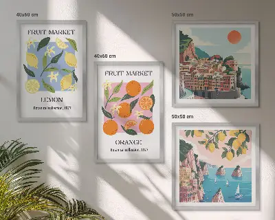 Ensemble de 4 affiches fruits citrons et oranges lot de 4 tableaux décoratifs