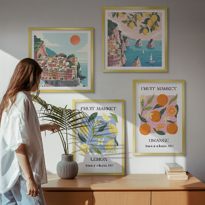 Ensemble de 4 tableaux Affiches de fruits citrons oranges
