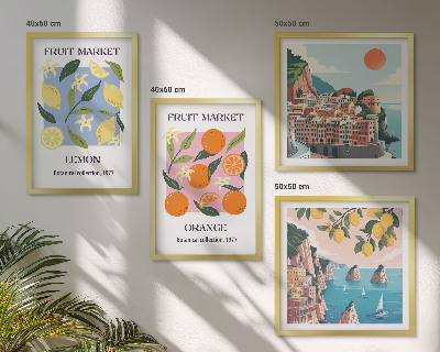 Ensemble de 4 tableaux Affiches de fruits citrons oranges