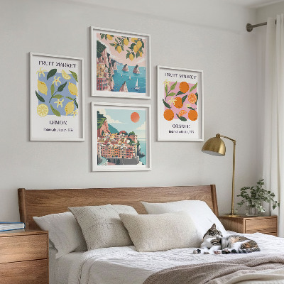 Ensemble de 4 tableaux Affiches de fruits citrons oranges