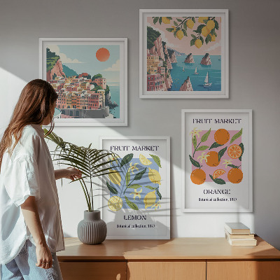 Ensemble de 4 tableaux Affiches de fruits citrons oranges