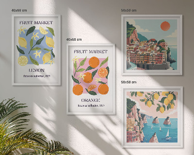 Ensemble de 4 tableaux Affiches de fruits citrons oranges