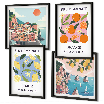 Ensemble de 4 tableaux Affiches de fruits citrons oranges