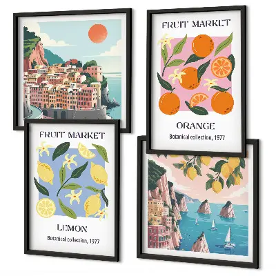 Ensemble de 4 affiches fruits citrons et oranges lot de 4 tableaux décoratifs