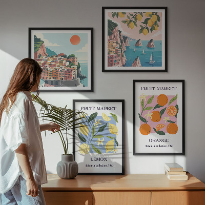 Ensemble de 4 tableaux Affiches de fruits citrons oranges