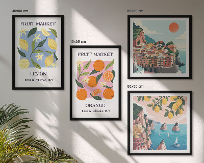 Ensemble de 4 tableaux Affiches de fruits citrons oranges
