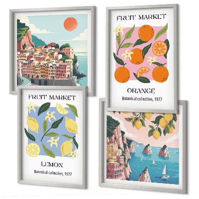Ensemble de 4 tableaux Affiches de fruits citrons oranges