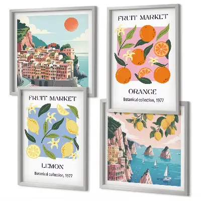Ensemble de 4 affiches fruits citrons et oranges lot de 4 tableaux décoratifs