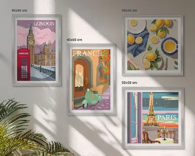 Mur de tableaux paysages urbains de Paris et Londres