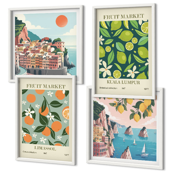 Polyptyque z cadres Affiches vintage à motifs de fruits
